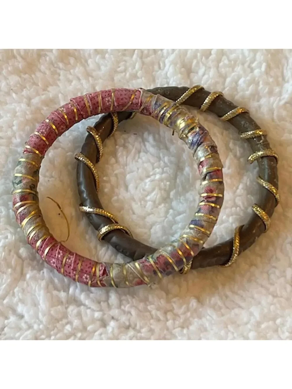 Set of Two Decorative Wrapped Bangles with Gold Accent